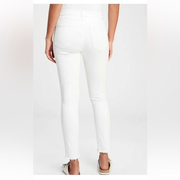 GAP Bright White High Rise Denim Jeans w/Cropped Tethered Raw Hem, SKINNY Jeans - Picture 5 of 16
